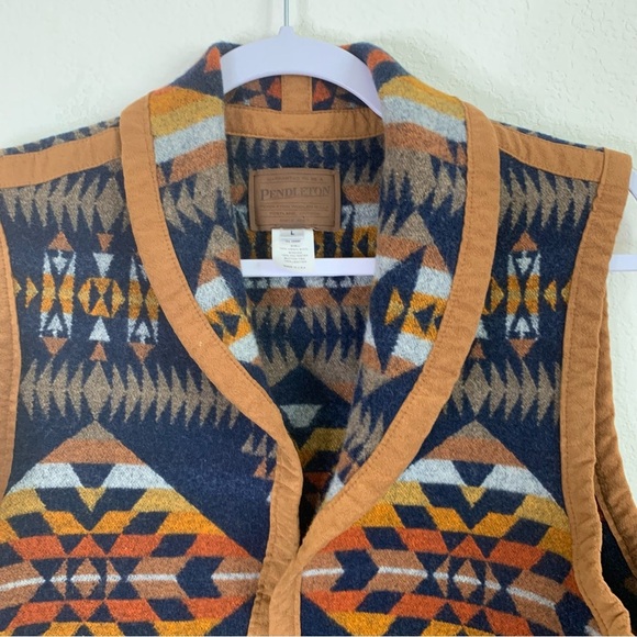 Pendleton 100% virgin wool southwestern print tie front crop vest L - Picture 4 of 7